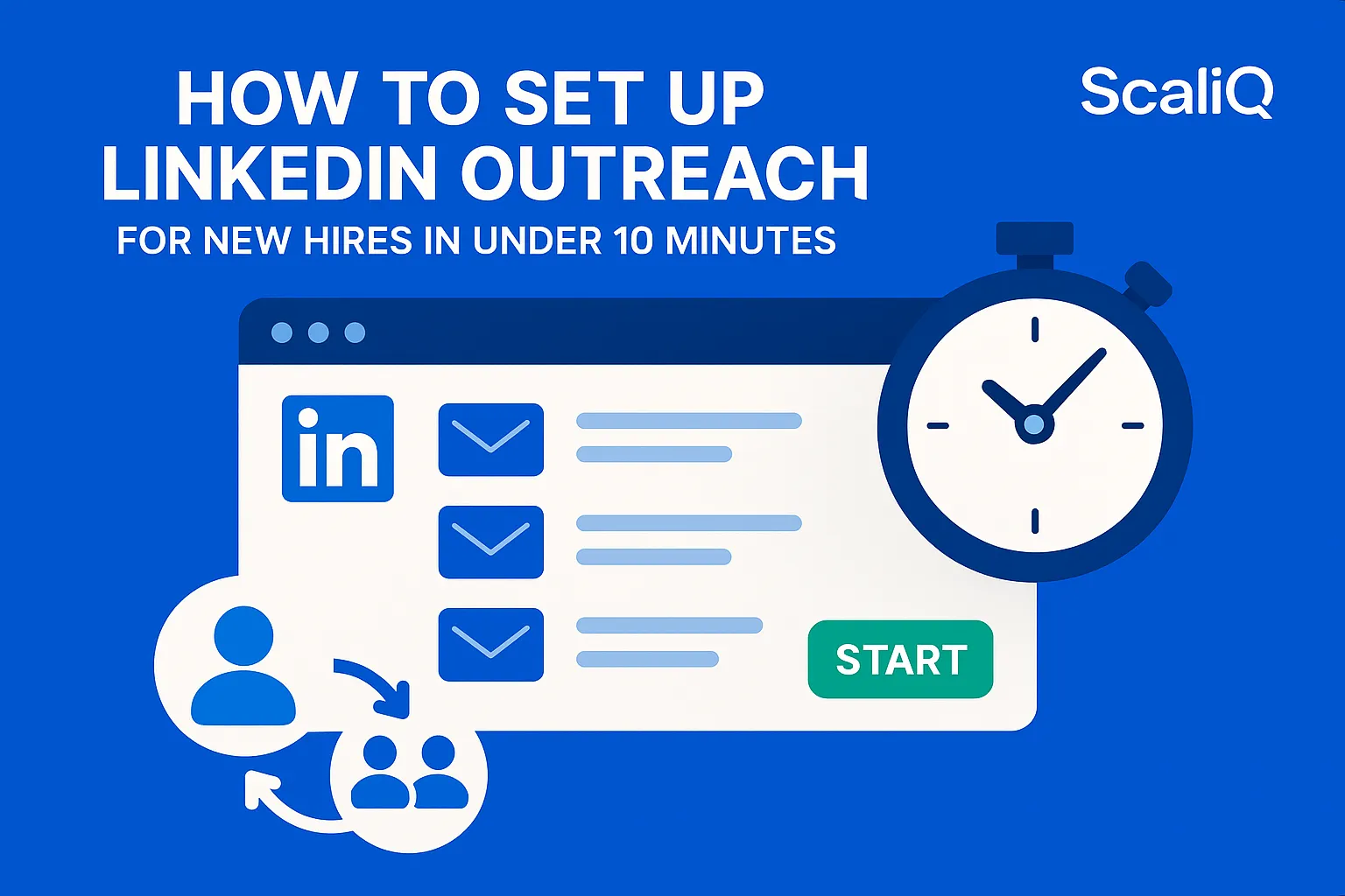 A professional setting with a laptop displaying LinkedIn, illustrating quick outreach setup for new employees.