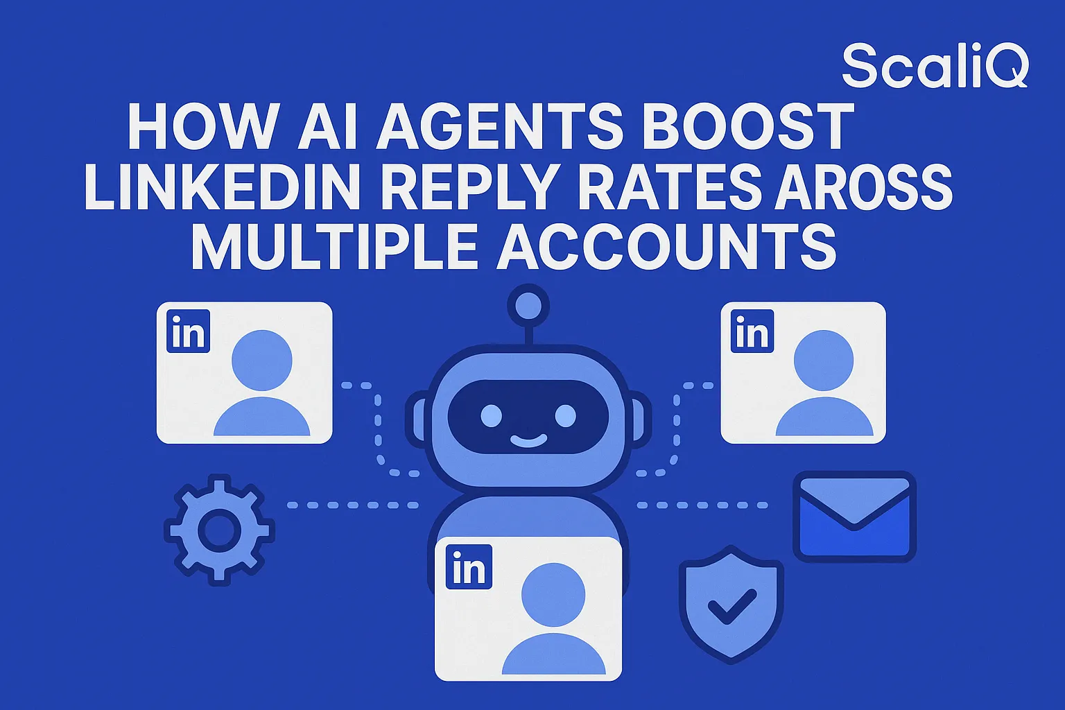 A graphic showing AI agents interacting with LinkedIn profiles, illustrating personalized outreach and enhanced engagement strategies.