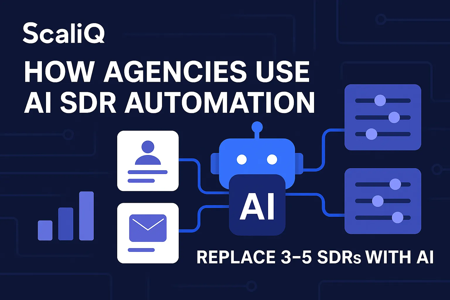 A digital illustration showing AI technology streamlining sales processes, enhancing efficiency for agencies in client outreach.