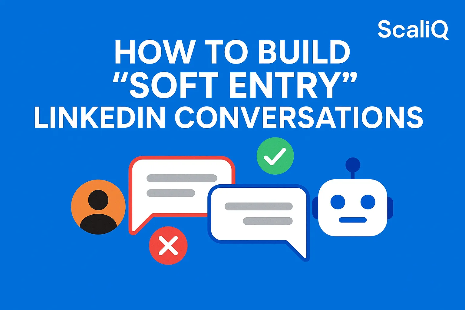 LinkedIn message bubbles with a laptop and notebook, suggesting low-pressure outreach and personal DM conversations